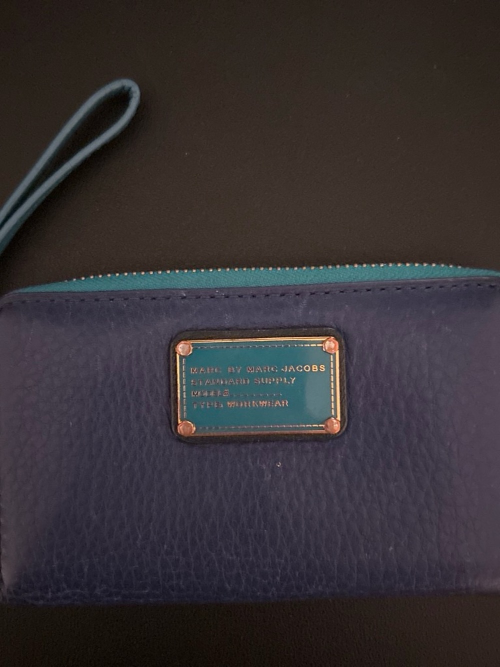 Marc Jacobs Navy Leather Wristlet with Teal Trim